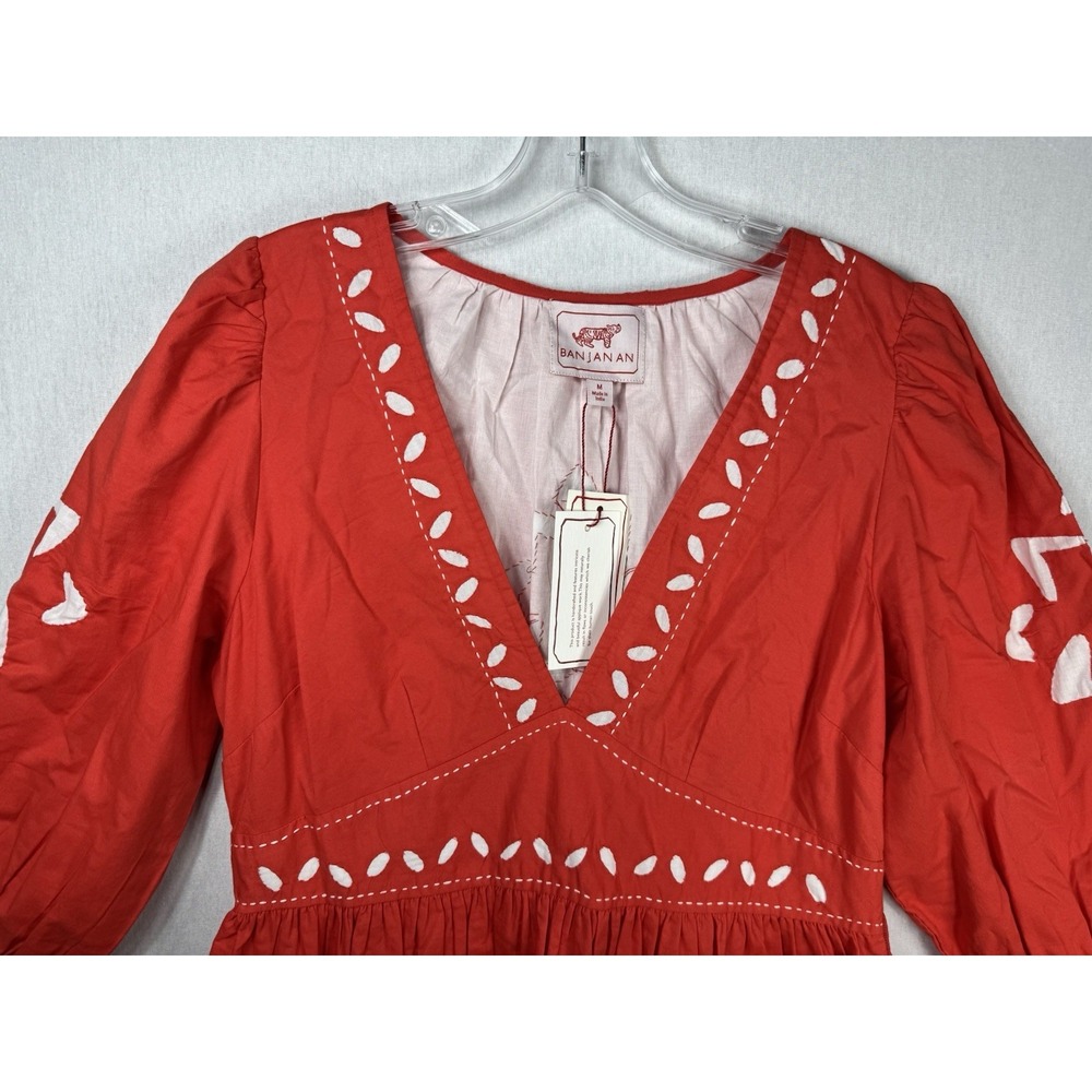 Banjanan‎ Eden Dress Red Flame Size Medium Hand Made Cotton Pockets - Picture 3 of 10